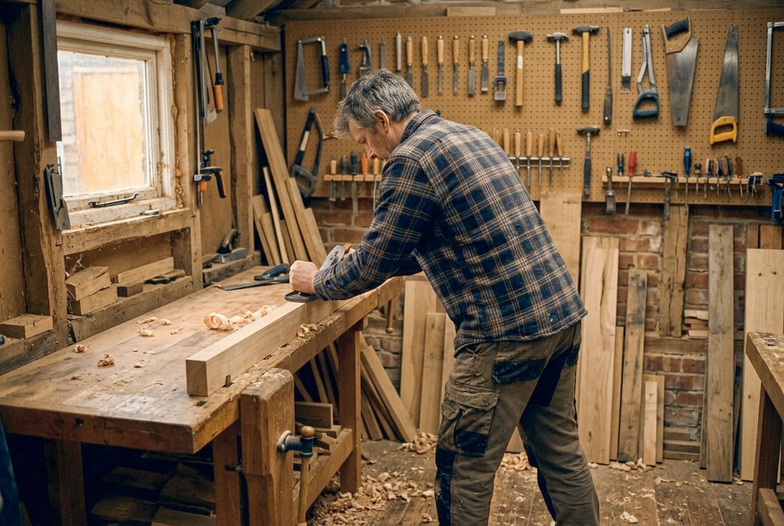 Handwerker in seiner Werkstatt.