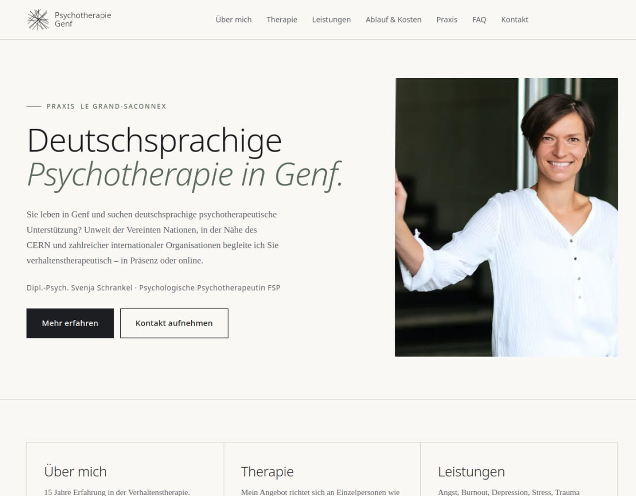 Startseite der Website Psychotherapie Genf – ruhig und klar.